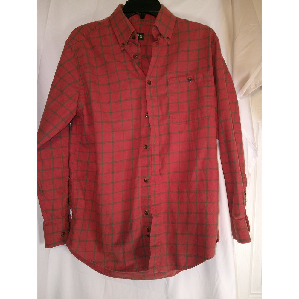 Orvis Orange and Olive Plaid Button-Down Shirt Casual Long Sleeve Cotton Flannel